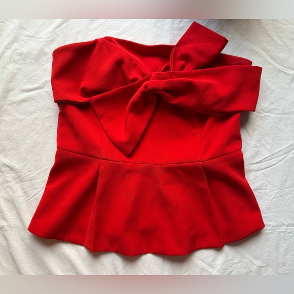 Adelyn Rae Red Rozina Woven Strapless Bow Top - Picture 5 of 11